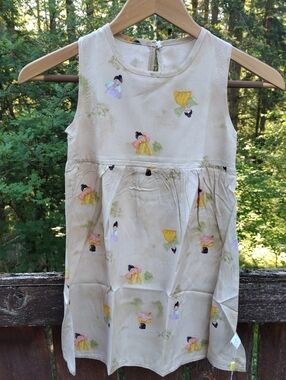 Girls' Beige ,Size5/6 Asian Dancing Girls Print, Sleeveless Dress